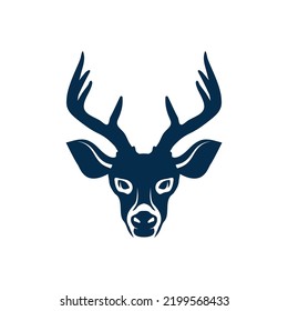 Deer wild animal with antlers isolated hand drawn portrait. Vector north stag-deer with antlers, horned mammal muzzle. Reindeer, elk or buck trophy, head of wildlife creature with wavy horns