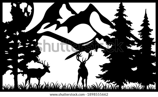 Deer in the wild. Divider panel. Wood\
carving. Wooden panel. Metal panel. Laser cutting. Plasma cutting.\
DXF  SVG. Fashionable decor. Outer\
panel.