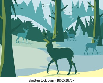 Deer in the wild nature background monotone