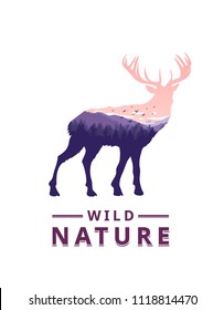 Deer with wild nature landscape inside