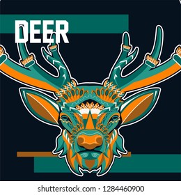 Deer. Wild deer. Vintage illustration typography t-shirt printing