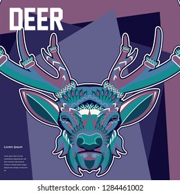 Deer. Wild deer. Vintage illustration typography t-shirt printing