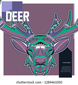 Deer. Wild deer. Vintage illustration typography t-shirt printing