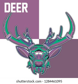 Deer. Wild deer. Vintage illustration typography t-shirt printing