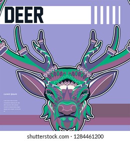 Deer. Wild deer. Vintage illustration typography t-shirt printing
