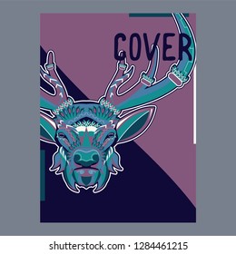 Deer. Wild deer. Vintage illustration typography t-shirt printing