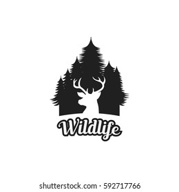 Deer Wildlife & Tree Logo/ Emblem Vector