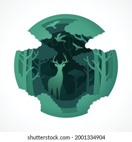 Vida silvestre de ciervos con el estilo vectorial del eco forestal verde