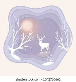 Deer in the winter forest. winter landscape. vector