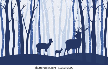 Deer in winter forest vector image. Wildlife.