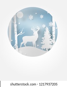deer winter paper art illustration christmas day