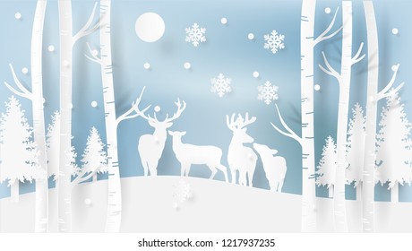 deer winter paper art illustration christmas day
