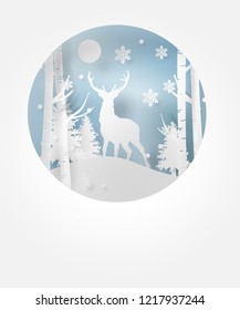 deer winter paper art illustration christmas day