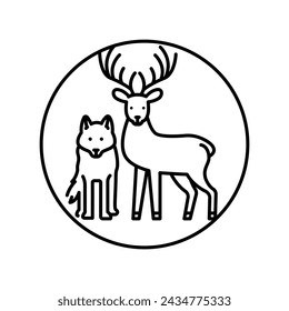 Deer and wolf color line icon. Wild forest canine animals. Organisation in organism. Vector isolated element. Editable stroke.