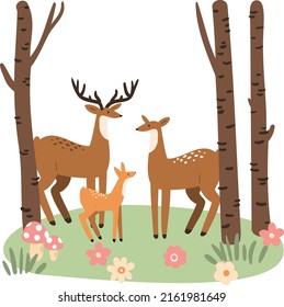 deer woodland animal illustration, forest vector clipart, sublimation designs images, baby shower clip art