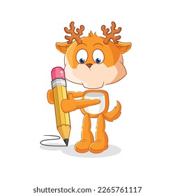 the deer write with pencil. cartoon mascot vector