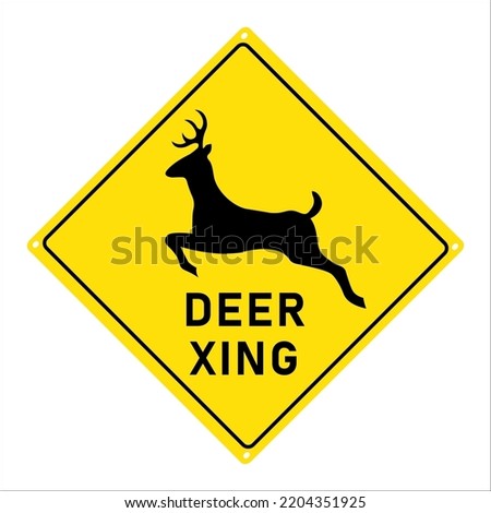 Deer xing attention icon sign. Yellow background black popular icon 