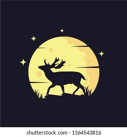 Deer with Yellow Moon Background Logo Template