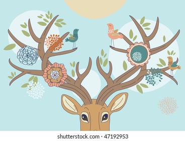 Deer's antlers bloomed up in spring