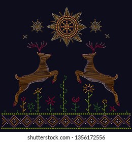 deers cross threaded vintage embroidery illustration tee print graphic design