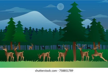 Deers in the forest vector background