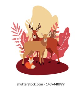 deers fox and squirrel happy autumn season