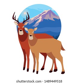 deers happy autumn season flat design