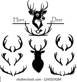 Deer's head and antlers set. Design elements of deer. Vector illustration design.