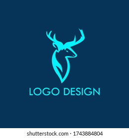 
A deer's head icon with horns. The deer's head and face icons are blue against a dark blue background. Deer face icon