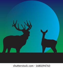 deers in middle of the night night deer nature animal wildlife wild moon black grass hunt 