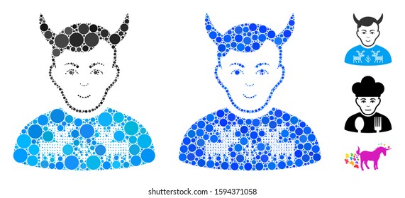 Deers pullover horned husband composition of small circles in various sizes and color tints, based on deers pullover horned husband icon. Vector small circles are combined into blue composition.