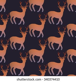 Deers. Seamless pattern with deer with beautiful blurred texture. Vector illustration - swatch inside