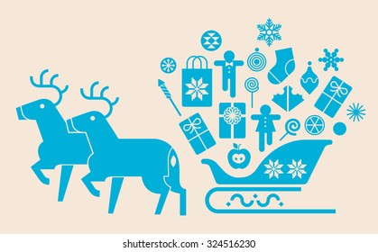 Deers and sleigh full of gifts.
