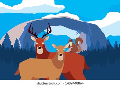 deers and squirrel happy autumn season