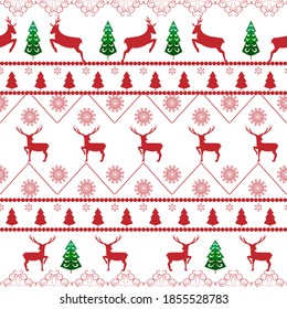 Deers and trees seamless pattern. Fashion graphic background design. Horizontal ornament. Modern stylish abstract texture. Colorful template for prints, textiles, wrapping, etc. Vector illustration