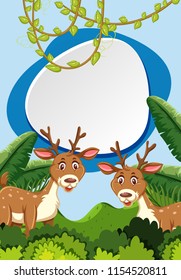 Deers in woods with frame concept illustration