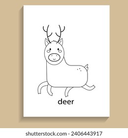 deer,ungulate herbivores animals cartoon flat line for coloring page