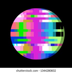 Defaced And Glitched Circle. Glitch Art/ Cyberpunk Logotype For 8bit Music Band, Electronic Music. Futuristic And Awesome Logo Design Template.