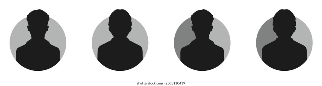 Conjunto de diseños de Vector plano de Ilustración vectorial de retrato de usuario anónimo predeterminado. Conjunto de iconos de usuario de moda