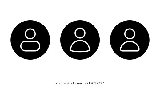 Icono de contorno de avatar predeterminado en círculo negro. Símbolo de perfil de Cuenta de redes sociales