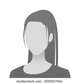 Default avatar photo placeholder. Grey profile picture icon. Woman in t-shirt