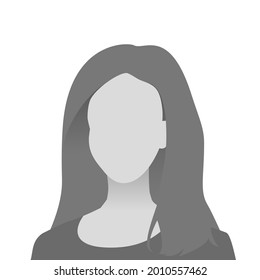 Default avatar photo placeholder. Grey profile picture icon. Woman in t-shirt