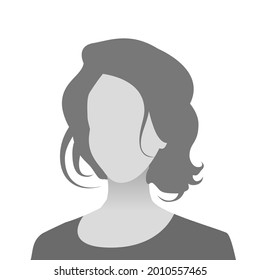 Default avatar photo placeholder. Grey profile picture icon. Woman in t-shirt