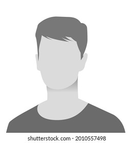 Default avatar photo placeholder. Grey profile picture icon. Man in t-shirt