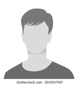 Default avatar photo placeholder. Grey profile picture icon. Man in t-shirt