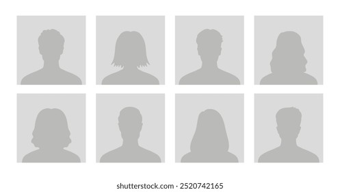 Icono de perfil de avatar predeterminado. Marcador de posición gris. Hombre y mujer. Ilustración vectorial