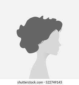 Default avatar profile icon. Gray placeholder photo. The girl in a beautiful hairdress in a profile