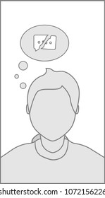 Default avatar profile icon. Grey photo placeholder. Profile Placeholder with speech, thought bubble, no messages, contacts, etc. Good  Placeholder For Your User Web 