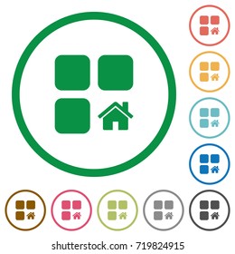 Default component flat color icons in round outlines on white background
