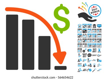 Default Crisis Fail icon with bonus 2017 new year graphic icons. Vector illustration style is flat iconic symbols,modern colors.
